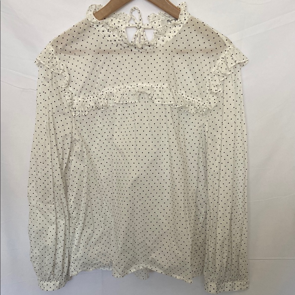 MADEWELL White Polka Dot Ruffle Blouse